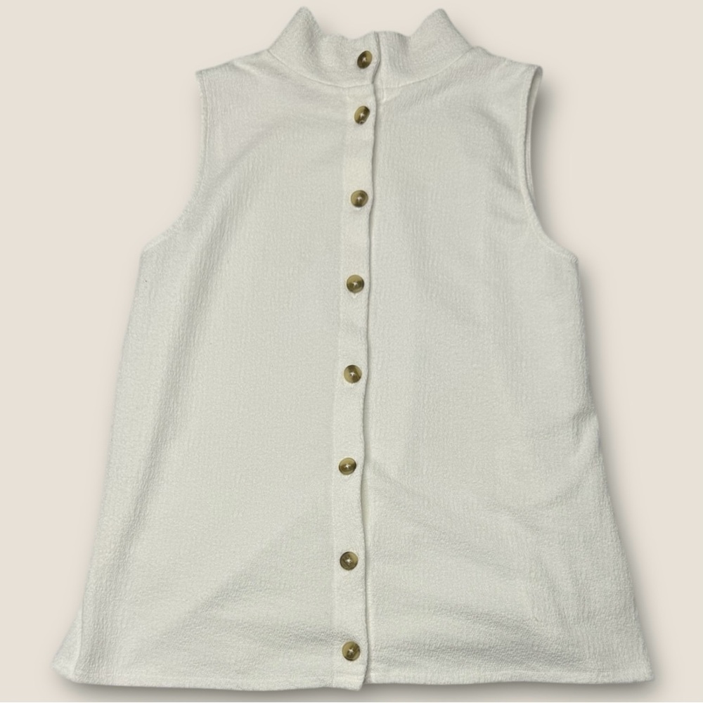 LOFT White Sleeveless‎ Button Down Shirt Textured Size Medium